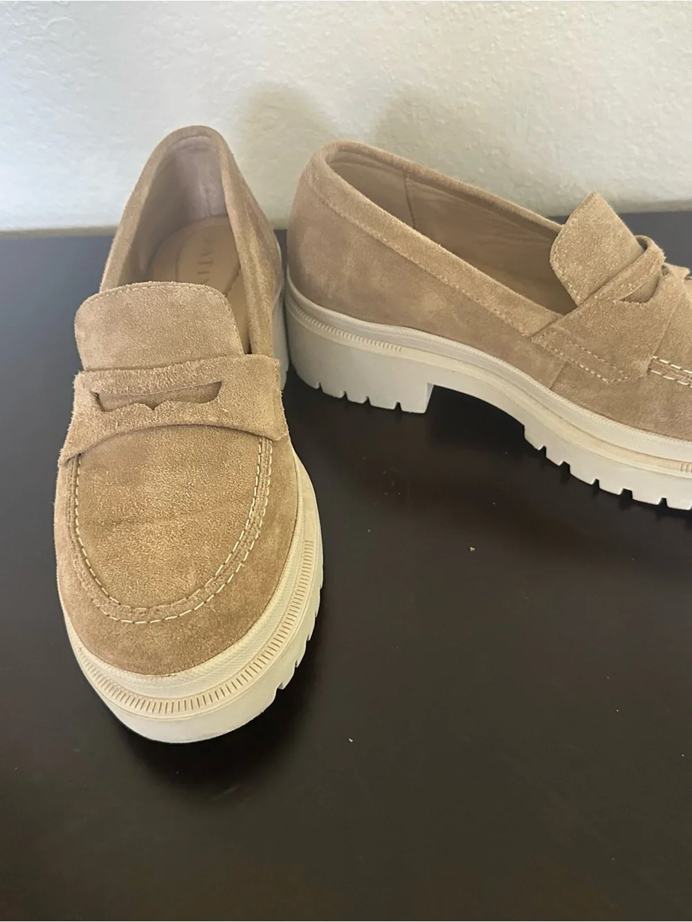 Suede Penny Loafers in Light Tan - Women's Flats